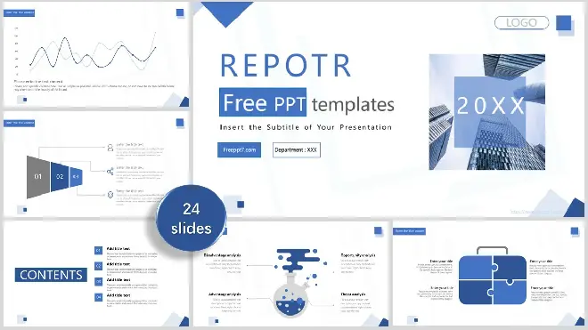 Blue Work Report PowerPoint Templates