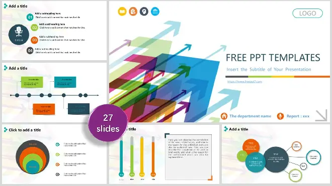 Colorful arrow debrief report PowerPoint Templates