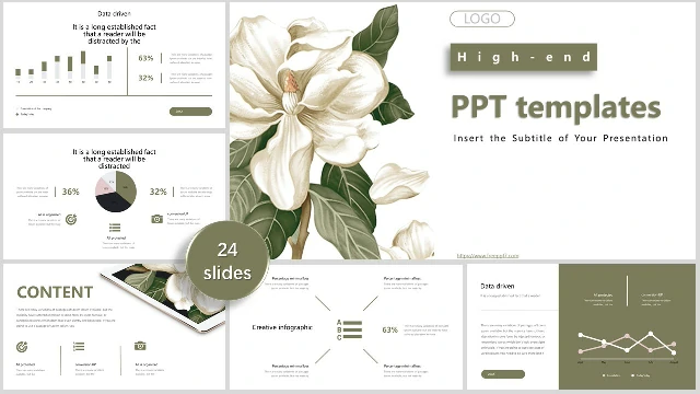 <b>Fresh green flower PowerPoint templates</b>