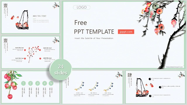 Ink pomegranate Chinese style PPT templates