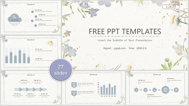 Fresh watercolor flower PowerPoint templates