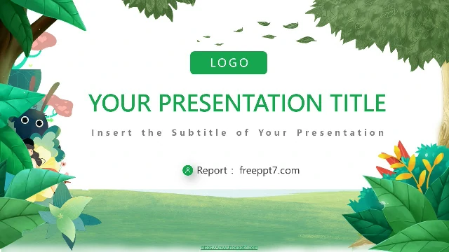Green Cartoon Forest Background PowerPoint Templates