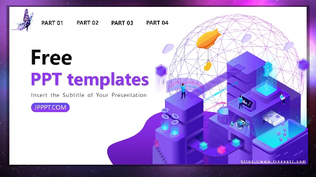 Purple 2.5D Technology Style Business PowerPoint Template
