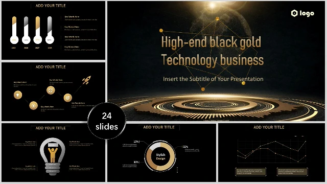 <b>Black Gold Technology Business PowerPoint Templates</b>