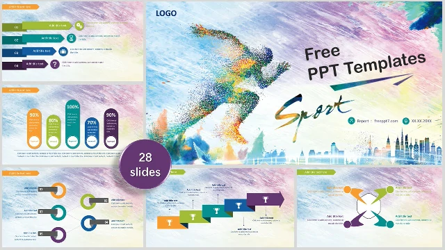 Watercolor style sports health theme PPT templates