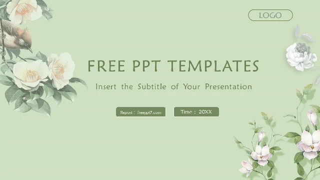 <b>Exquisite flower and bird background business PPT templates</b>