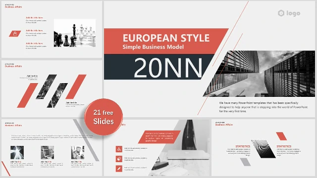 <b>Simple business PowerPoint template - European and American style</b>