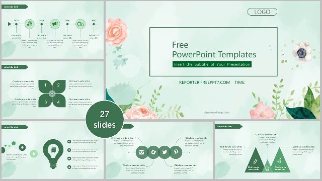Fresh watercolor flowers PowerPoint Templates