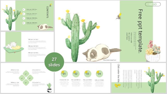 Watercolor cactus PowerPoint temp