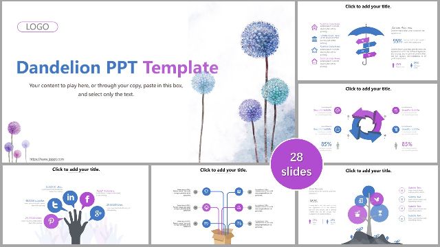 <b>Blue purple dandelion PowerPoint Templates</b>