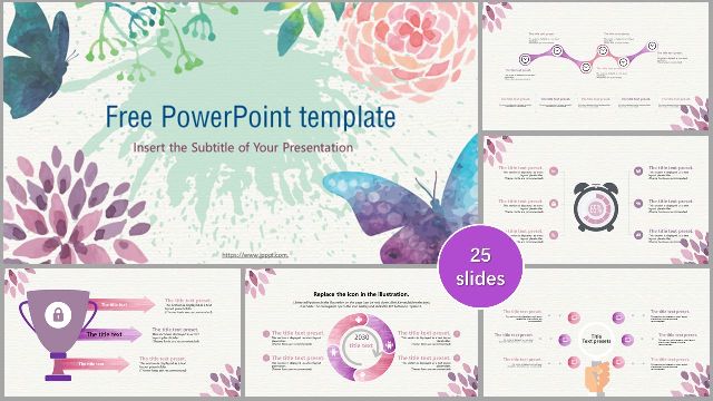 <b>Watercolor butterfly flower PPT templates</b>