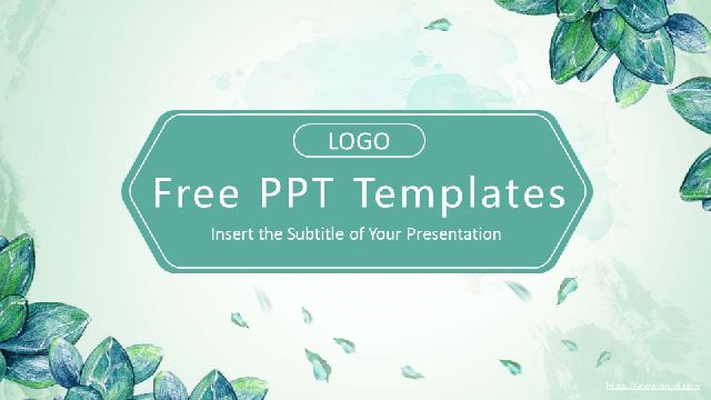 Fresh watercolor green leaf PPT templates