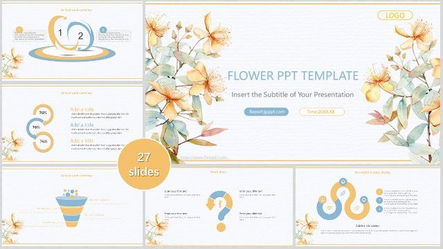 Fresh watercolor flowers PPT Temp