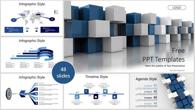 Blue cube background PowerPoint Templates