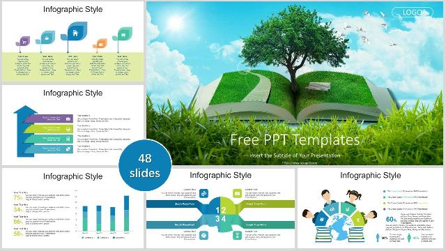 Green Grass and Open Book PowerPoint Templates