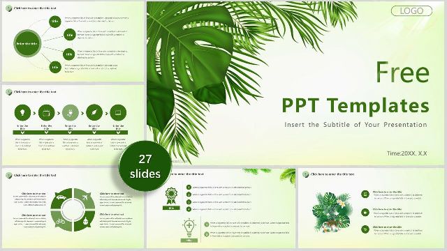Green leaf background work summary PowerPoint Templates