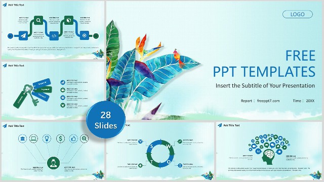 Fresh Watercolor leafs Business PowerPoint Templates
