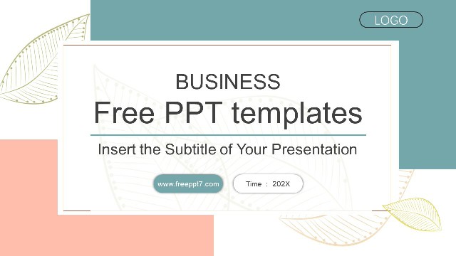 Nice！Fresh leaf pattern business PowerPoint templates