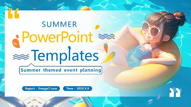 <strong>Blue Summer PowerPoint Template: Cartoon 3D Design for Even</strong>